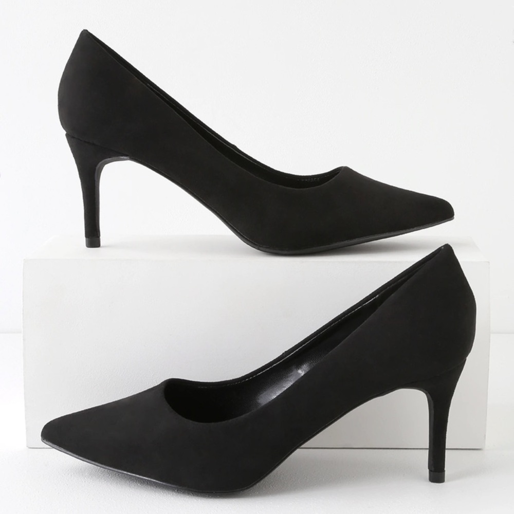 Black suede pumps